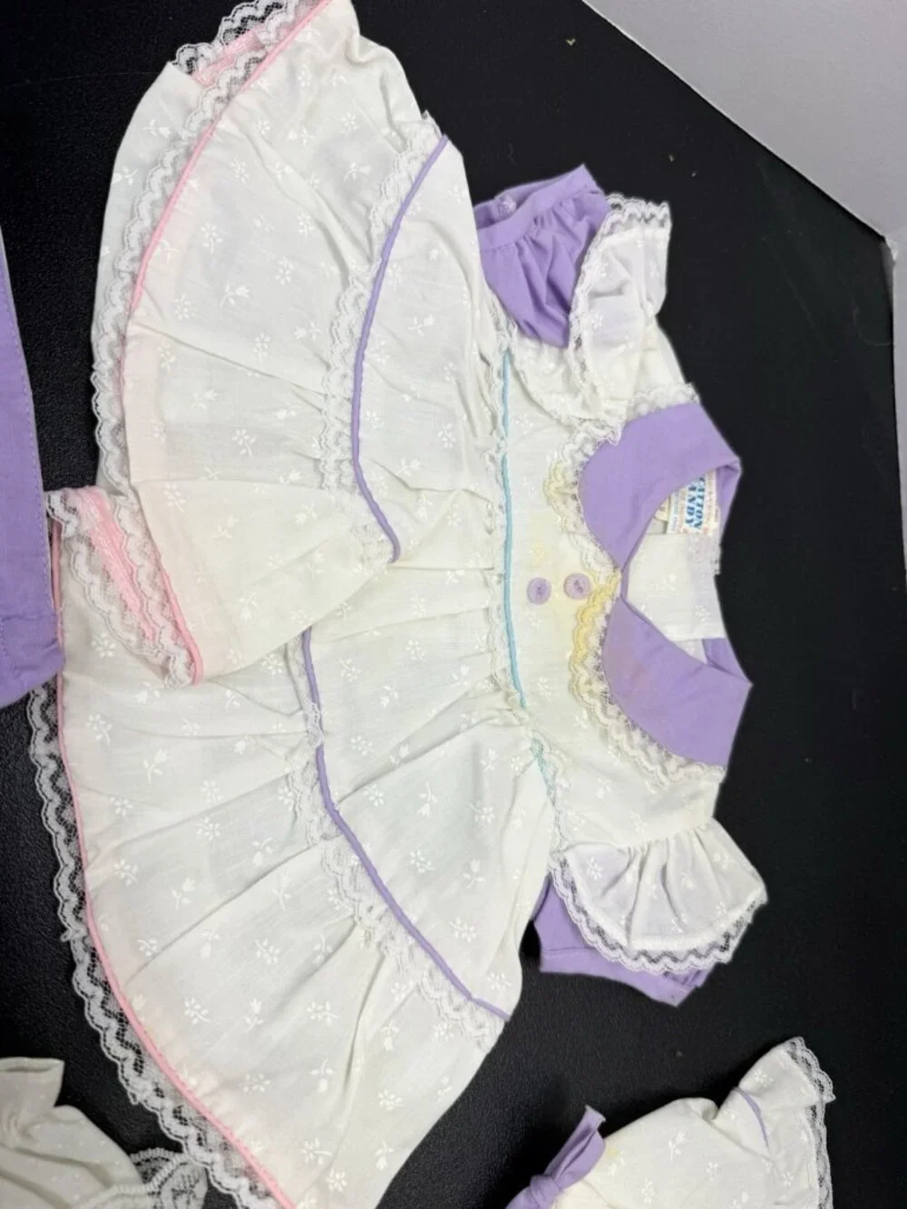 Vintage Lot Of 2 Baby Doll Dresses And Diaper Covers Bonnet Gloves Purple